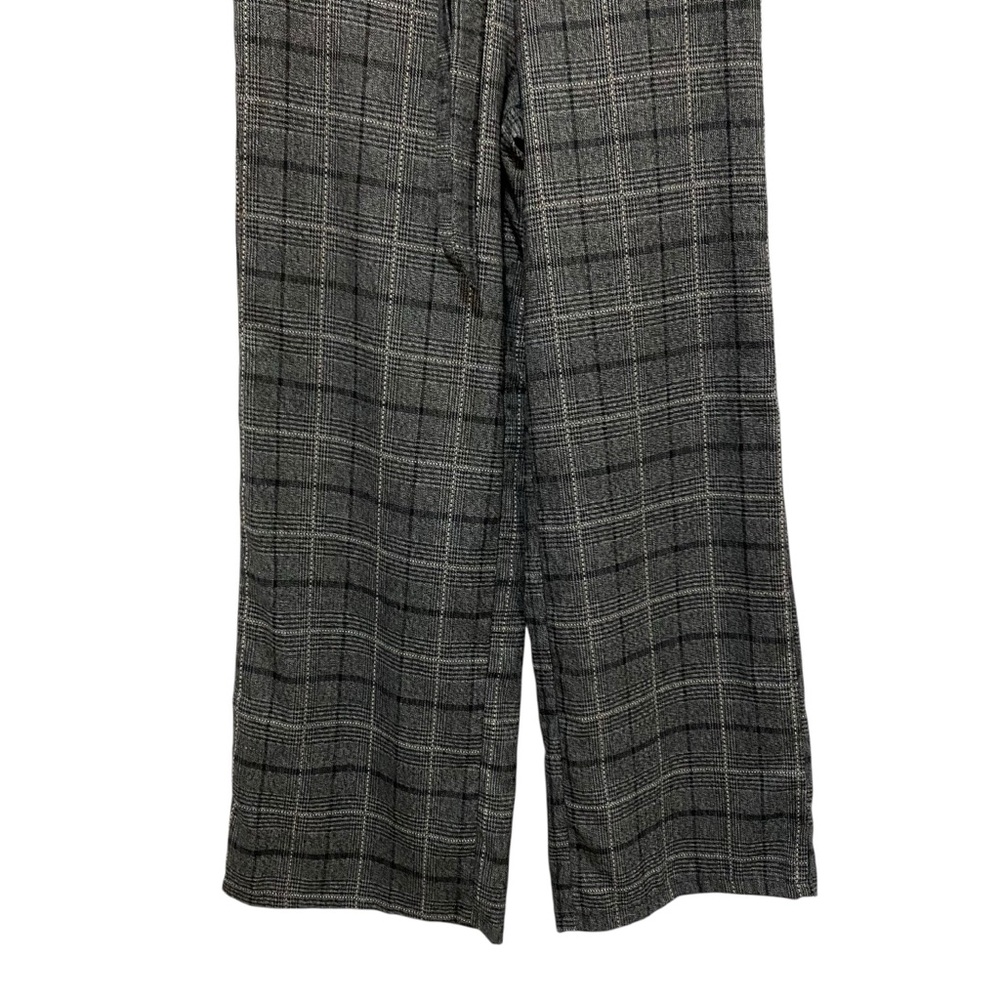 HOT KISS Pants Wide Leg Trousers Black Gray Plaid Size 5 Flat Front Tie Belt - Picture 11 of 17